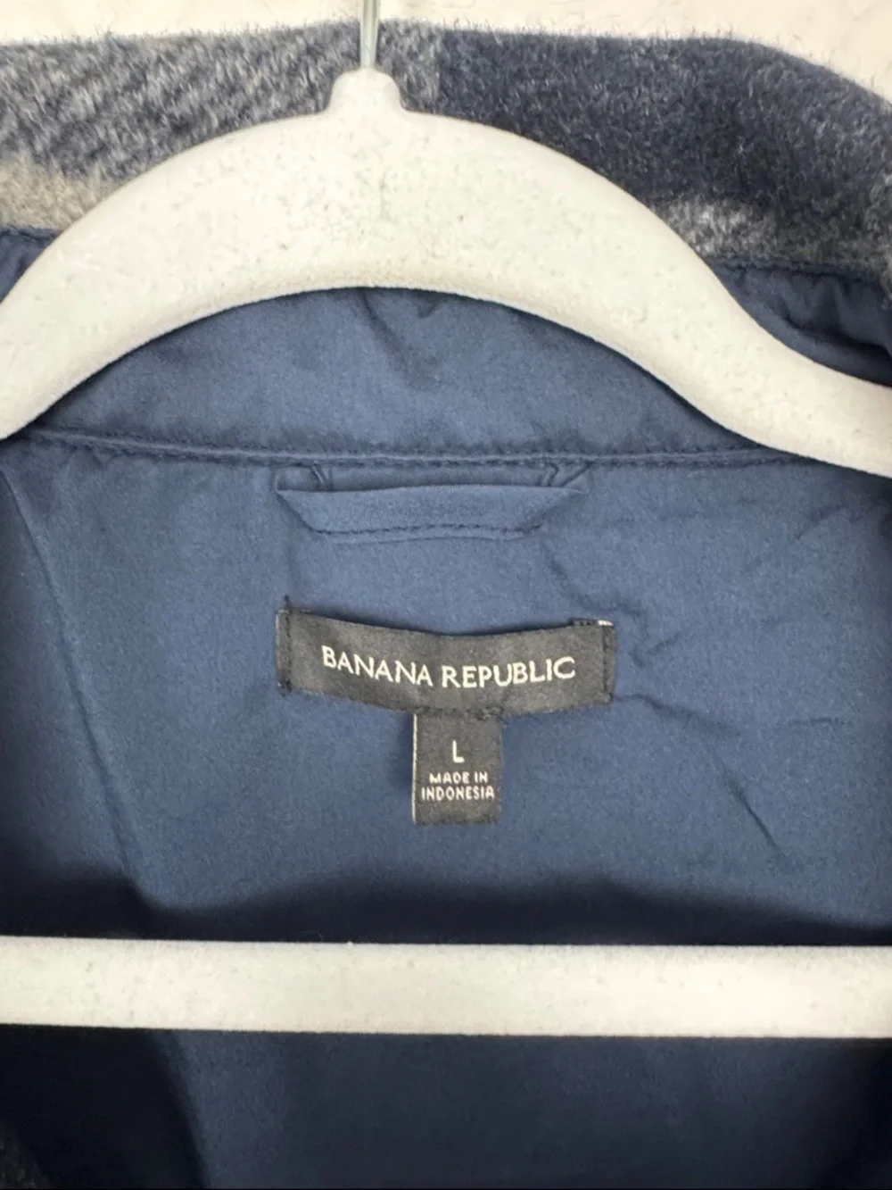 Banana Republic Plaid‎ Warm Jacket Blue Gray Buffalo Check Large